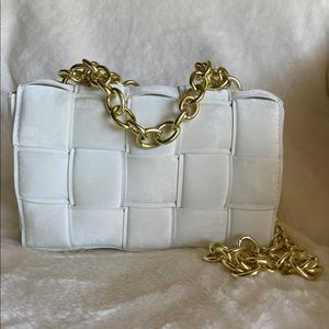 White Cream Velour Flap Crossbody Purse